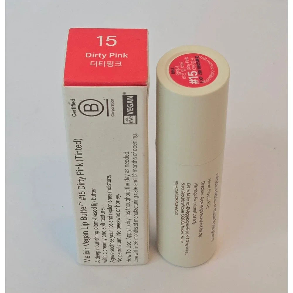 Melixir Vegan Lip‎ Butter with Agave 15 Dirty Pink Tinted Lip Balm 0.13oz NIB